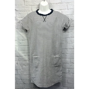 Barbour Jersey Shift Dress Blue & White Striped Size 12 Nautical Preppy Tunic - Picture 1 of 10
