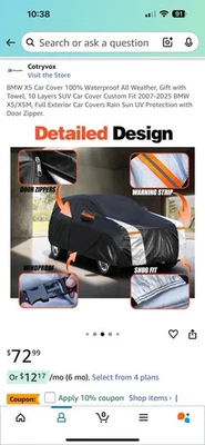 Cubierta de coche para BMW X5 2007-2025 impermeable protección contra todo tipo de clima con cremallera de puerta Foto 1 de 3