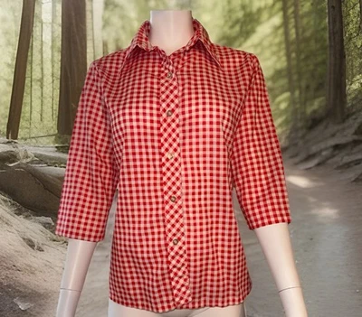 Vintage Sears Red Gingham Shirt Plaid Button Down Short Sleeve Womens S-M - Image 1 of 4