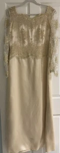 Vintage Carolina Herrera Neiman Marcus Dress Ivory Gold Lace Evening Dress, 10 - Picture 1 of 13