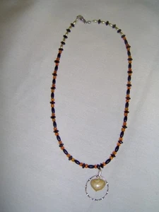 Leaf Pendant Orange Black Bead Choker Necklace - Picture 1 of 5