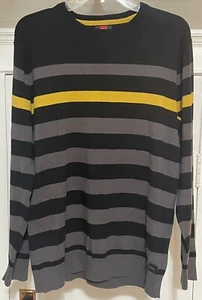 Quicksilver Men’s Black Striped Crew Neck Sweater Large L - Picture 1 of 5