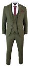 Men Olive Green 3 Pieces Tweed striped Fashion Tuxedos Wedding Suit Custom Made