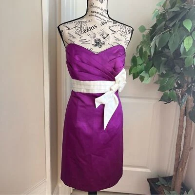 Alfred Angelo Strapless Bow Embellished Cocktail Dress Violet Sz L - Image 1 of 4