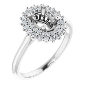 Custom Oval 7×5mm Platinum Natural Diamond Women Engagement Halo Ring Semi Mount - Picture 1 of 6