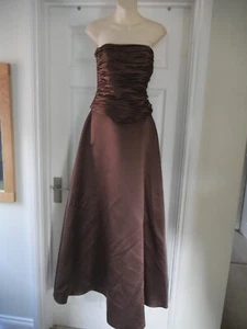 Veromia Brown Bridesmaid Dress Size 14 Pleated Corset Bodice Top Satin Skirt Pro - Picture 1 of 19