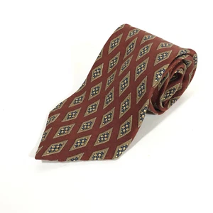 Joseph Abboud Burgundy Red and Tan Silk Tie, Geometric Made in USA Italian Silk - Picture 1 of 6