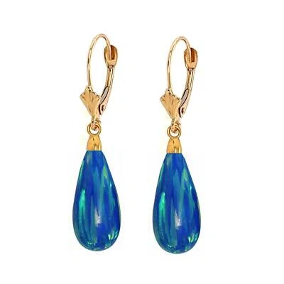 14k Yellow and White Gold Dark Blue Opal Leverback Earrings - Image 1 of 4