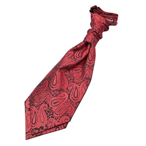 Black Red Woven Floral Paisley Formal Wedding Boys Pre-Tied Ruche Cravat by DQT - Picture 1 of 1