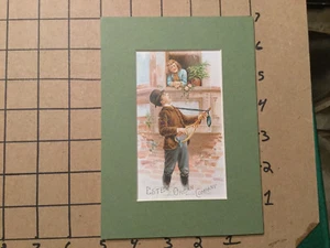 Vintage matted Trade Card -- ESTEY ORGAN CO. boy playing tennis racket guitar - Picture 1 of 2