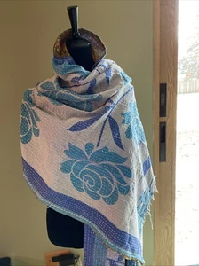 Women's Reversible Vintage Indian cotton Kantha scarf/shawl - Picture 1 of 5