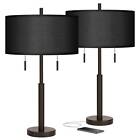 Robbie Modern Table Lamps 25 1/2" High Set of 2 Bronze USB Port Black Shade Home