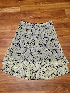 Vintage Notations Womens Sz xl Skirt 90s Y2k Floral Midi Green Tiered - Picture 1 of 4