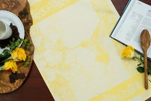 Hummingbird Flowers Jacquard Kitchen Dish/Tea Towel Yellow 100% Cotton Czech - Picture 1 of 5