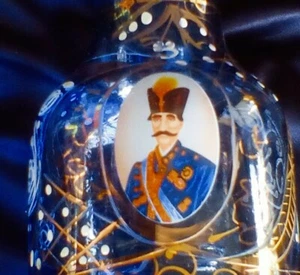 ANTIQUE VICTORIAN COBALT BLUE BOHEMIAN CZECH ART GLASS ROYAL PORTRAIT DECANTER - Picture 1 of 8