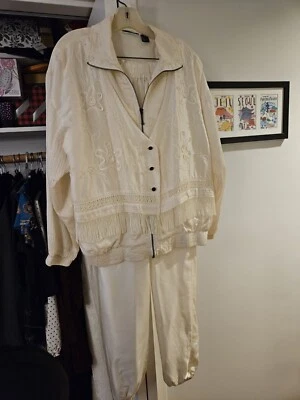 Conjunto de 2 piezas de chándal Mureli blanco vintage años 90 seda talla pequeña Foto 1 de 4