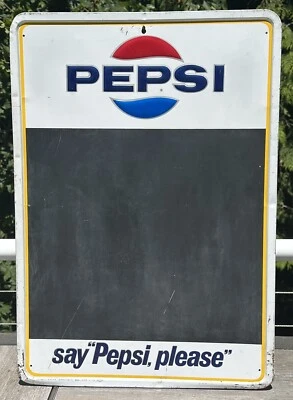 Pizarra publicitaria de metal vintage Say Pepsi Please pizarra menú signo robusto Foto 1 de 4