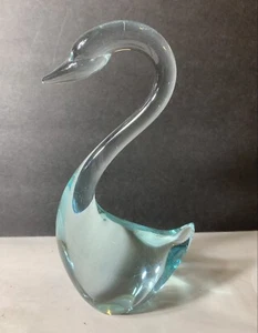 Vintage Murano Blue Clear Blown Art Glass Swan 7” - Imagen 1 de 6