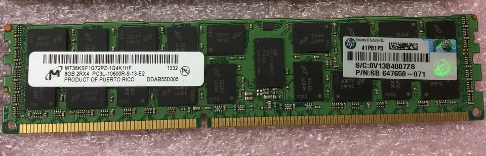 Micron 8GB 2Rx4 PC3L-10600R  SERVER RAM - Image 1 of 1