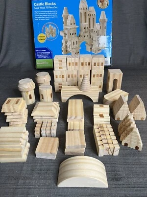 67 Pc Discovery Kids Castle Blocks Solid Wood with Box 2018 * PARTIAL SET - Image 1 of 4
