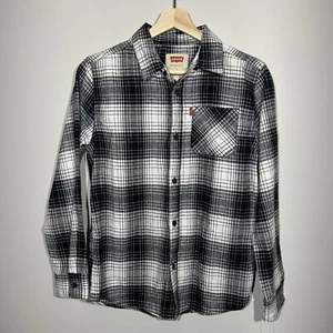 LEVIS Boys Black & White Plaid Long Sleeve Button Up Shirt Size Large 12-13 NWT - Picture 1 of 16