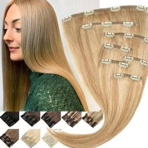 LIQUIDACIÓN Clip en Extensiones de Cabello Humano Remy 100% Real Cabeza Completa 16-18-20 pulgadas - Imagen 1 de 46