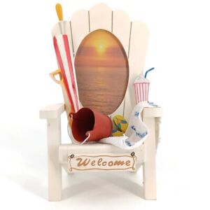 White Beach Chair 4x6 Photo Frame Palm Tree Shovel Bucket 11x7x5 Vacation Pictur