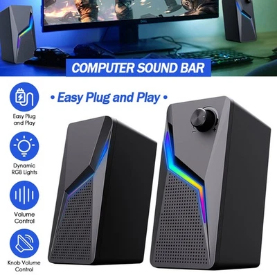 PC LAUTSPRECHER USB BETRIEBENE BOXEN MIT SUBWOOFER FÜR LAPTOP COMPUTER BASS RGB - Bild 1 von 4