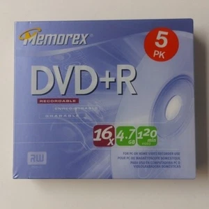 5 Pack Memorex 16X 4.7GB 120 Minute DVD+R Factory Sealed RW - Picture 1 of 2
