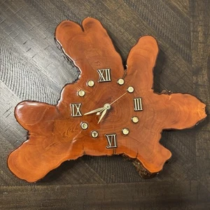 Vtg Rustic Edge Wall Clock Wood Cypress Tree Slab Epoxy Bullet Numbers Works - Picture 1 of 7