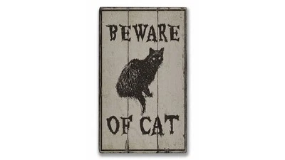 Beware of Cat Rustic Distressed Sign, Personalized Wood Sign - Image 1 of 2