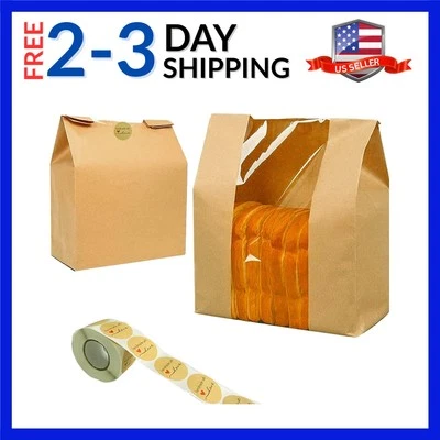 Bolsas de pan de papel Kraft 14x8,3x3,5 pulgadas para panadería aperitivos galletas Foto 1 de 4