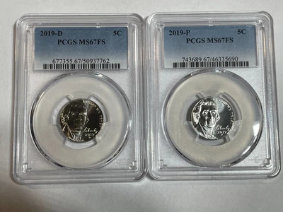 2019 P & D Jefferson Nickel 2 Coin Set 5c PCGS MS67FS Full Steps - Image 1 of 2