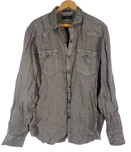 Camisa Lucky Brand Para Hombre Mediana 100% Lino Gris Perla Prendas de Calle Grunge NUEVA - Imagen 1 de 11