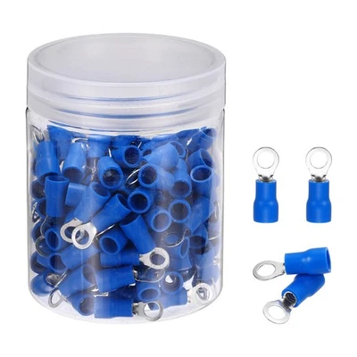 150Pcs Insulated Ring Terminal RVS2-4 Battery Lugs 16-14AWG Crimp Terminals Blue Foto 1 de 4