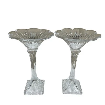 Par de jarrones trompeta de cristal de plomo Mikasa Park Lane de 14" en muy buen estado vástago acanalado base cuadrada Foto 1 de 4