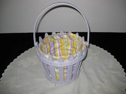 Vintage Longaberger 2006 LILAC Easter Picket Fence Pail Basket w Liner Protector Cover