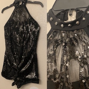 Costume danza solista glamour nero paillettes biketard body LA-Large adulto - Foto 1 di 14