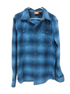 Merrell Mens Shirt L Thick Flannel Aqua Blue Plaid Long Sleeve Button SelectWick - Picture 1 of 6