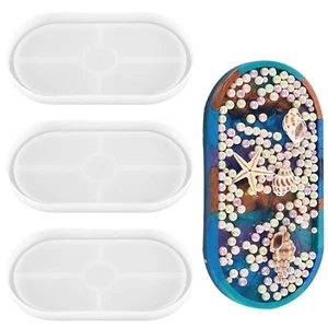 3 Pack Oval Coaster Mold Silicone Epoxy Resin Tray Mold Large DIY Casting Cra... - Picture 1 of 7