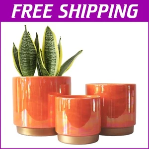Lightweight Rainbow Glaze Ceramic Planter Set - 3 Sizes for Succulents & Orchids - Picture 1 of 2