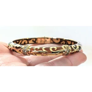 ANGELIQUE De PARIS Signed Gold Over Sterling Amber Resin Topaz Bangle Bracelet - Imagen 1 de 7