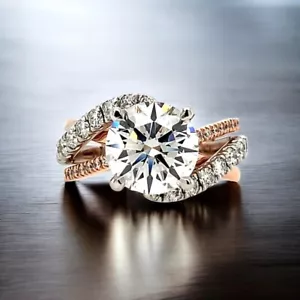 3.00 Ct Round Cut Diamond Engagement Rings 14k Multi Tone Gold IGI Lab Grown - Picture 1 of 12