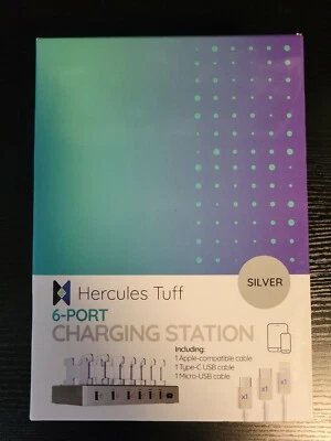 Hercules Tuff 6 port Charging Station with 3 Cables Silver New Model HT-CS-6 - Image 1 of 3