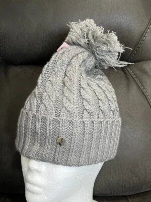 Kate Spade New York Gray Cable Knit Pom Pom Hat Beanie Cap - Image 1 of 4