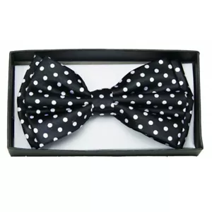Cravatta con fiocco bianco e nero a pois poli raso pre-legata costume cravatta con fascia regolabile - Foto 1 di 1