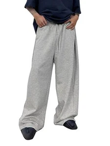 Men's Baggy Pants Wide Leg Drawstring Waist Loose Sweatpants with Pockets NEW - Picture 1 of 14
