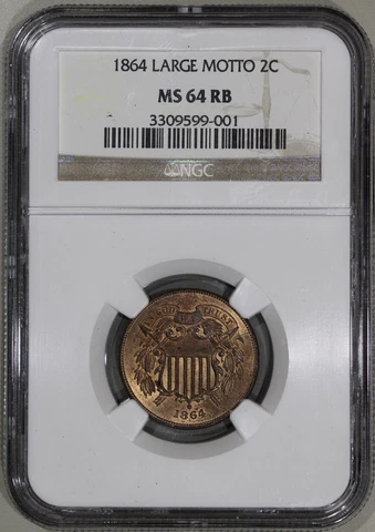 1864 2C SHIELD LARGE MOTTO TWO CENT NGC MS64RB LOW POP RARE R3 HIGHEST GRADES Cover