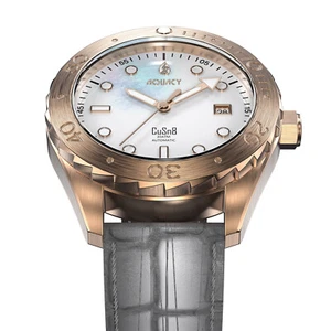 Aquacy Bronze Men's White MOP Watch Automatic MIYOTA (Citizen) Movement 200M - Foto 1 di 23