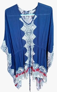 Angie Womens L Tunic Embroidered Bat Wing Paisley Blouse Boho Hippie Peasant Top - Picture 1 of 7